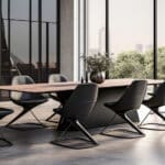 Empty boardroom chairs represent enterprise board portal solutions.