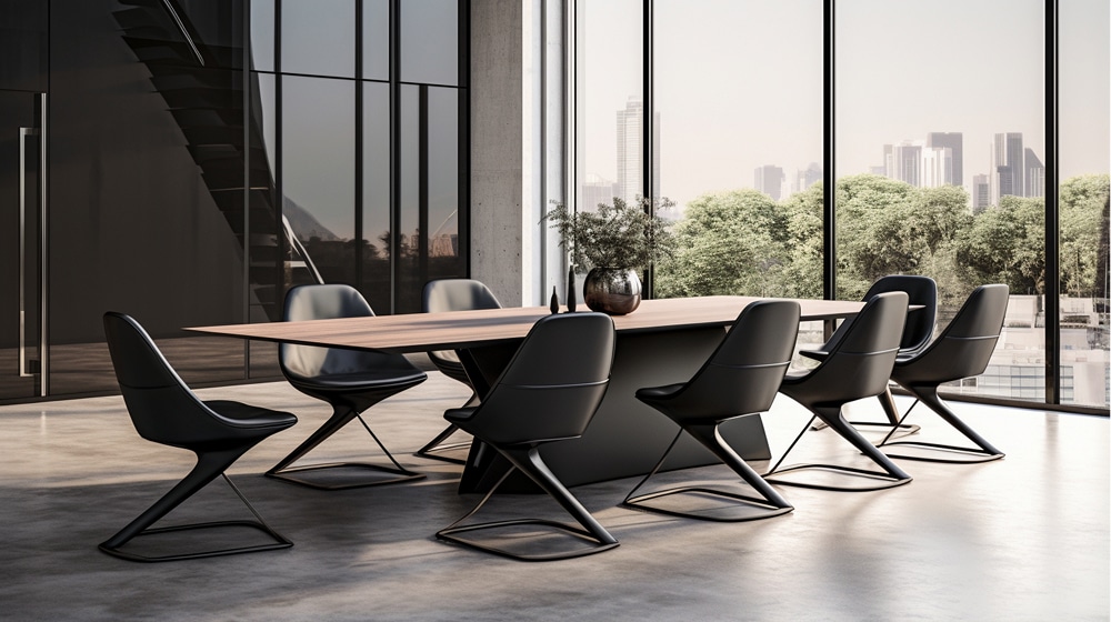 Empty boardroom chairs represent enterprise board portal solutions.